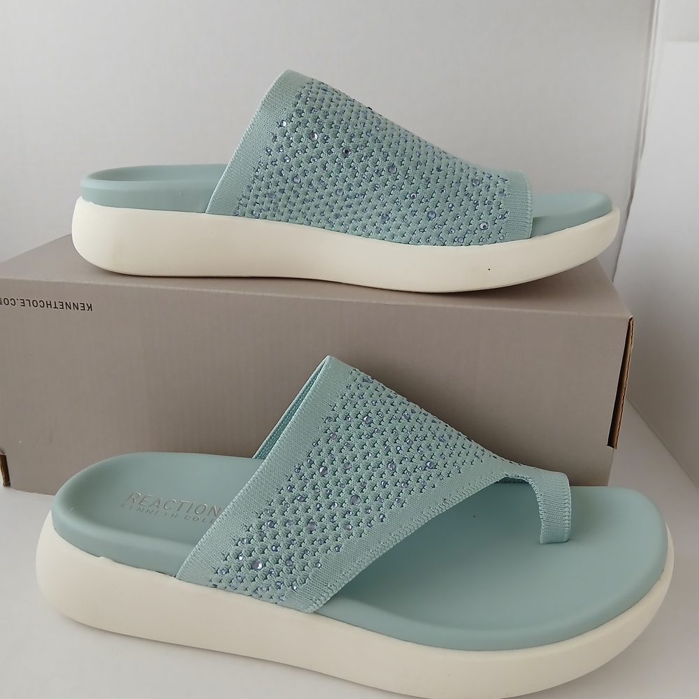 Kenneth Cole Mint Green Slide Sandals With Rhinestone NEW $40 - Picture 9 of 9